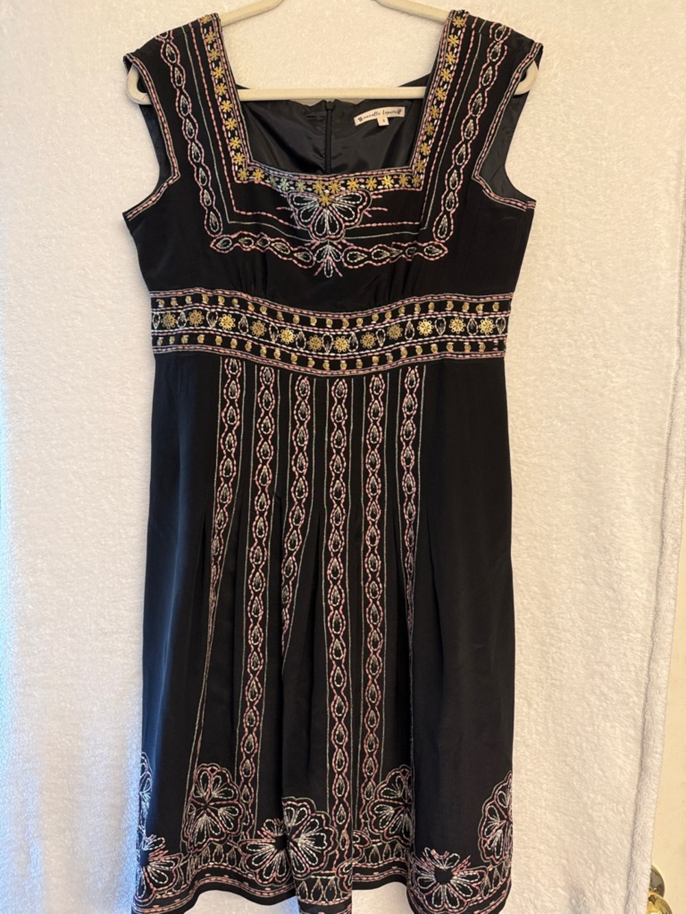 Nanette Lepore Black Silk Dress with Multicolor Embroidery and Embellishment